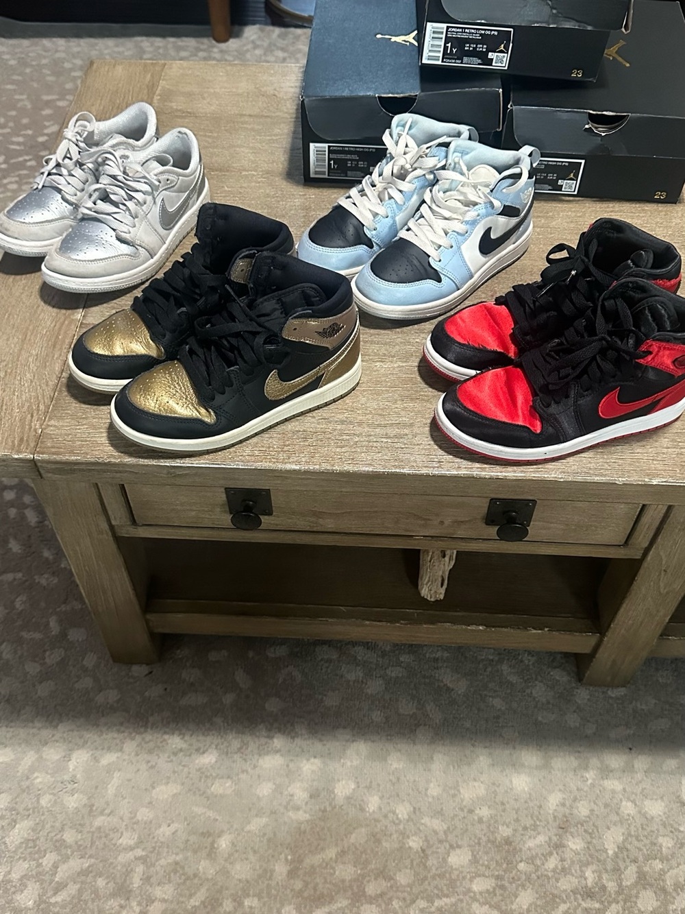 Nike Kids Sneakers Set - Black/Gold, White/Silver, Light Blue/Black, Red/Black